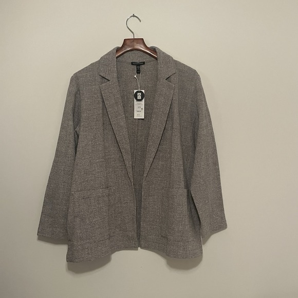 Eileen Fisher‎ Tweed Jacket Sz Medium Notch Collar Organic Sustainable Dove NEW